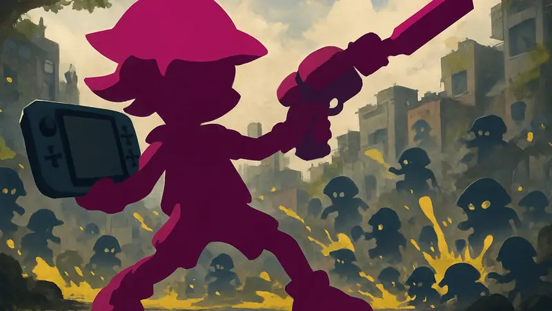 Персонаж Splatoon Raiders в битве с ордами, демонстрирующий боевые приемы на Nintendo Switch.