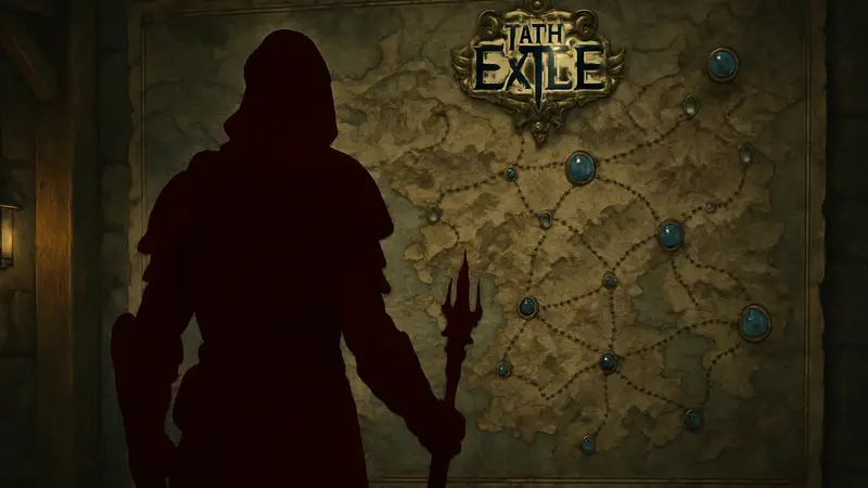Игровой персонаж из Path of Exile 2 на фоне карты эндгейма после патча 0.5.0b.