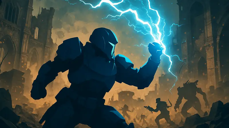 Персонаж Титан из Destiny 2 демонстрирует свои способности Arc в интенсивном бою против врагов.