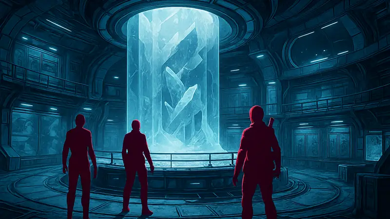 Схематичное изображение футуристической зоны Cryo Archive внутри космической станции из игры Marathon.