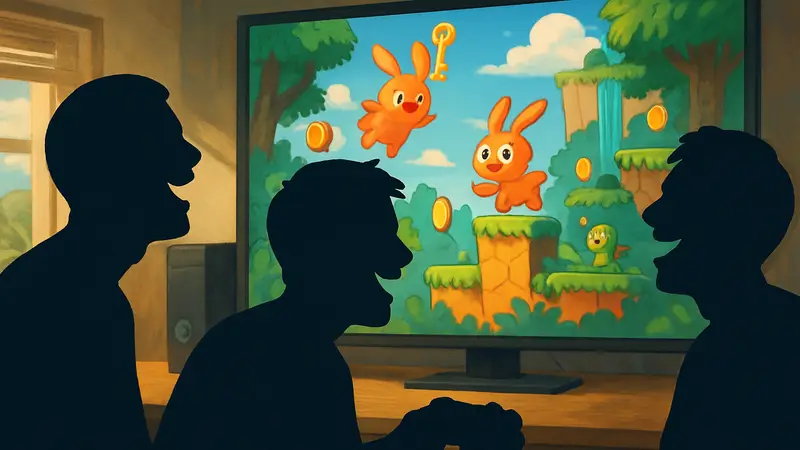 Игроки смеются, играя в новую кооп-игру YapYap на Steam с яркой графикой, символизирующей успех.