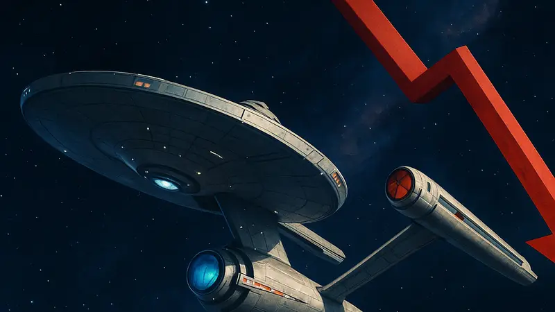 Космический корабль Starfleet Academy на фоне звёздного неба, символизирующий трудности сериала и его спад.