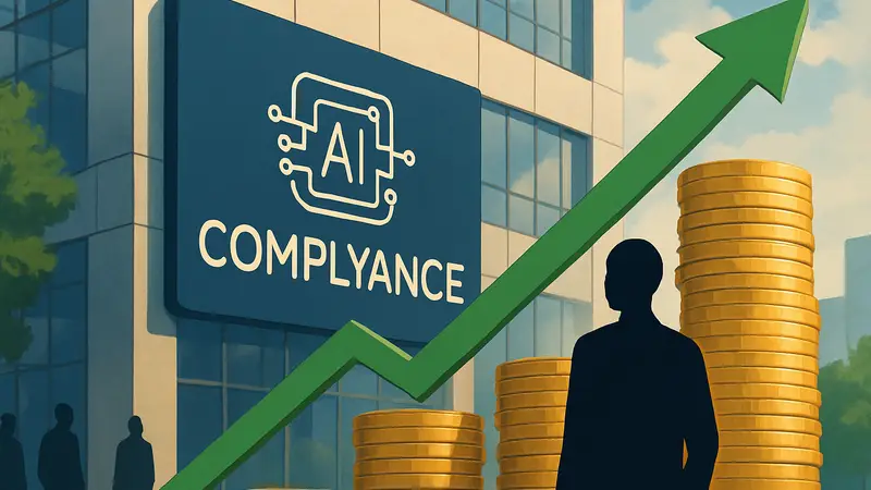 Логотип Complyance с символом искусственного интеллекта, показывающий рост капитала в $20 миллионов