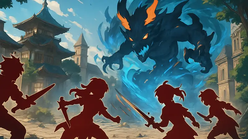 Аниме-RPG Allfiring, кадр из игры с динамичным боем, персонажи в аниме-стиле.