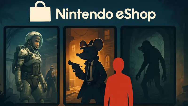 Логотип Nintendo eShop с изображениями Pragmata, MOUSE: P.I. For Hire и «Клеть»