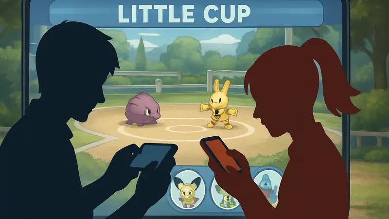Игроки сражаются в мобильной игре Pokemon Champions на фоне интерфейса Little Cup.