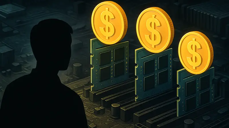 Модули оперативной памяти на материнской плате, символизирующие высокие цены на RAM