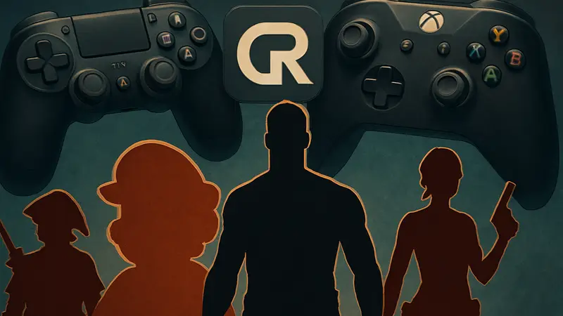 Изображение, символизирующее фанатские игры: логотип Game Rant на фоне геймпадов и персонажей из известных франшиз.