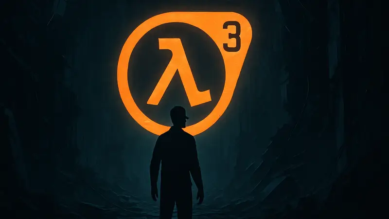 Логотип Half-Life 3 на тёмном фоне, футуристический дизайн