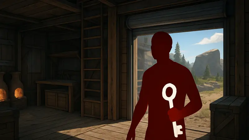 Геймплей Rust, игрок внутри базы, элементы выживания и строительства
