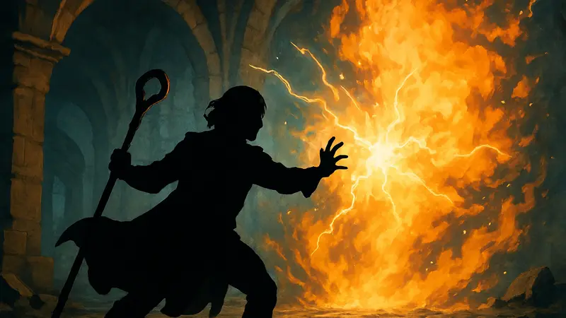 Заклинатель использует магию в D&D 5e, иллюстрация мощных заклинаний.