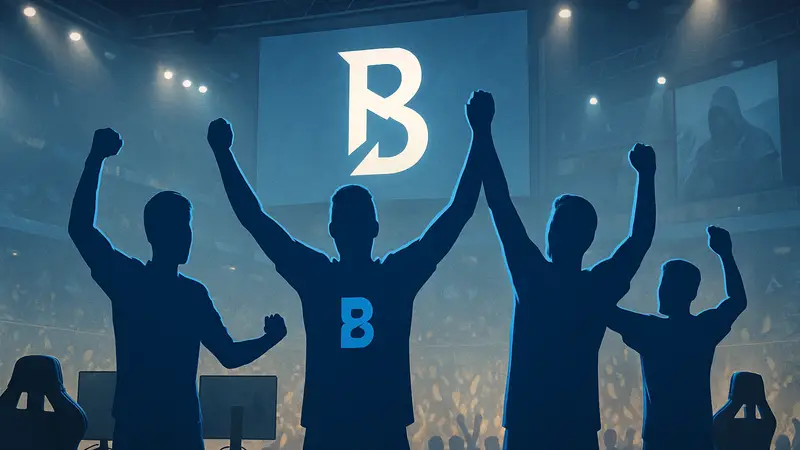 Игроки B8 празднуют победу в киберспортивном матче на турнире в Бухаресте.