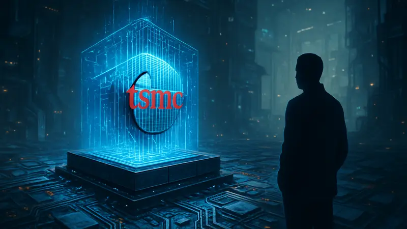 Футуристический чип TSMC с техпроцессом менее 1 нм, символизирующий будущее электроники