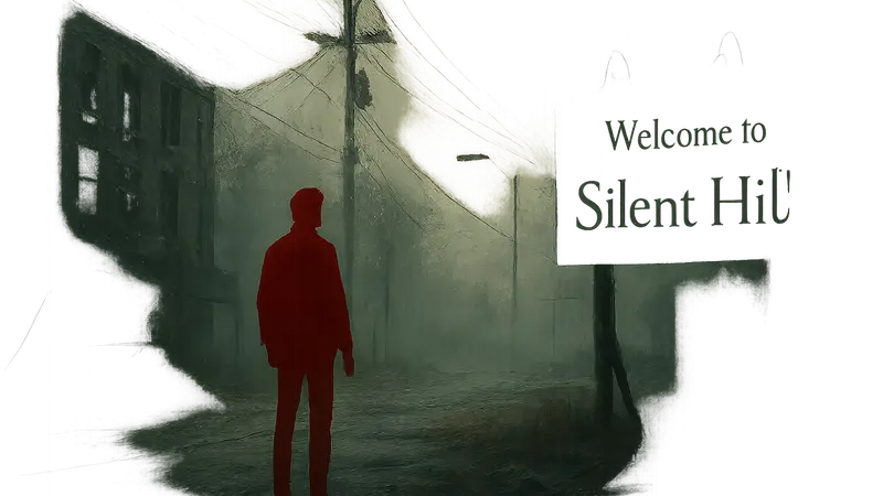 Логотип или арт Silent Hill: Townfall, демонстрирующий мрачную атмосферу психологического хоррора
