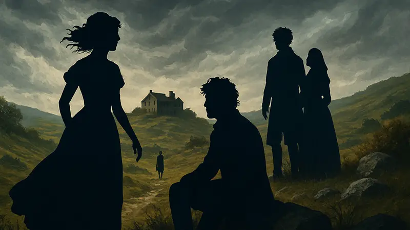 Кадр из фильма "Грозовой перевал" 2026 года или постер с актёрами экранизации.