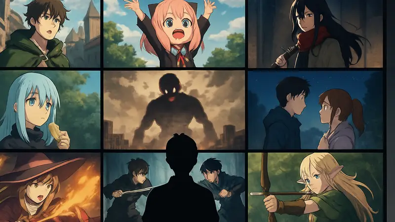 Коллаж из кадров популярных аниме-сериалов Зимы 2026 года, готовых к биндж-просмотру