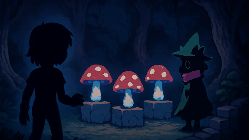 Головоломка с грибными блоками в Deltarune Chapter 5, решение игровых задач.