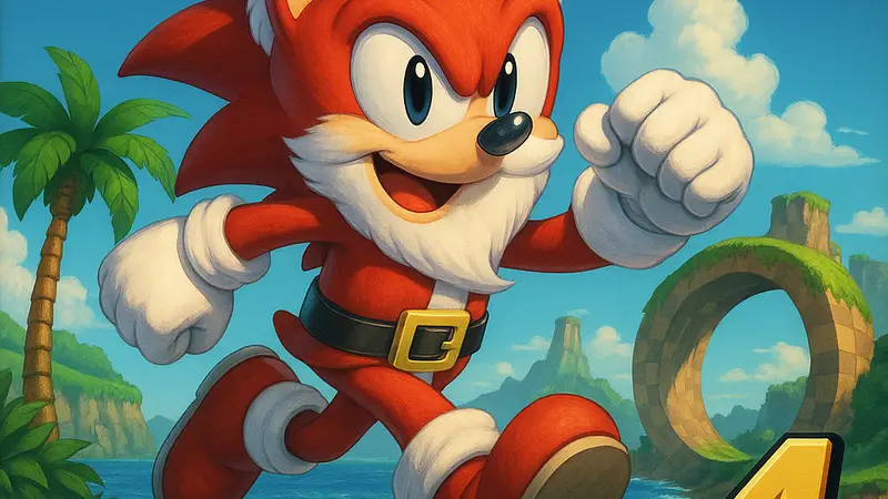 Обложка игры SantaCorps 4, стилизованная под игры Sega Dreamcast с персонажем, похожим на Sonic.