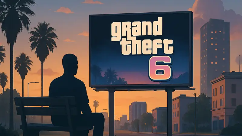 Логотип Grand Theft Auto 6 или кадр из первого трейлера, символизирующий долгое ожидание.