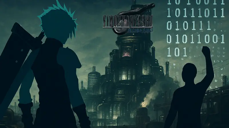 Обложка Final Fantasy 7 Remake, на фоне которой изображены намёки на DLC или датамайнинг-коды.