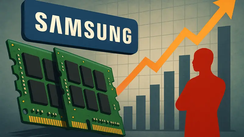 Модули оперативной памяти Samsung и логотип компании. Акции на DRAM.