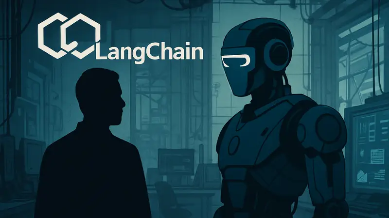Логотип LangChain и иллюстрация ИИ-агента