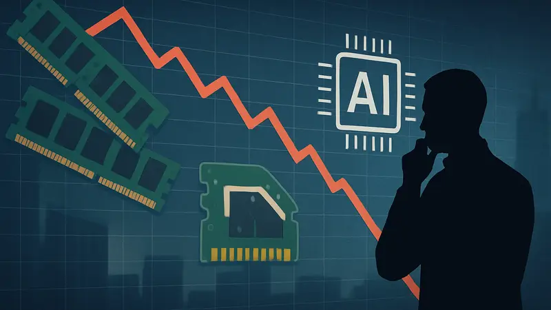 График падения акций с символами ИИ и чипами оперативной памяти