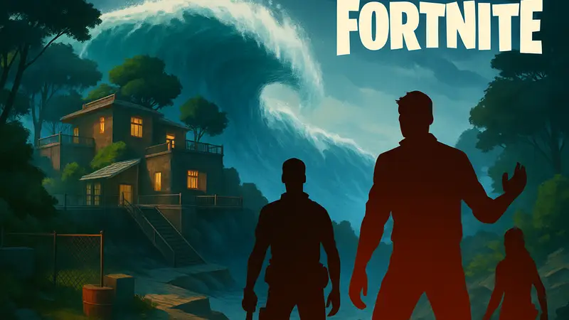 Скриншот карты Escape Tsunami For The Brainrots в Fortnite с логотипом игры
