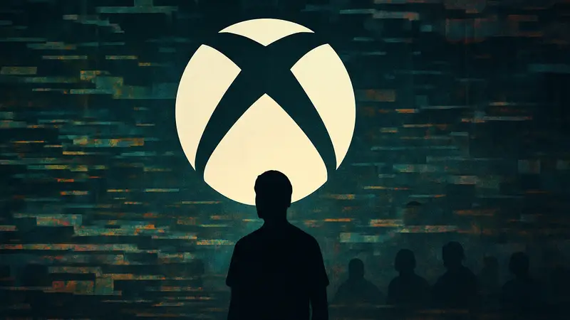 Логотип Xbox на фоне графических артефактов или низкой частоты кадров.