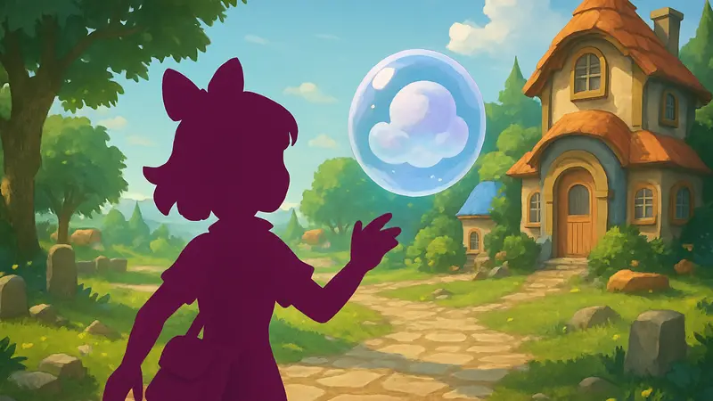 Персонаж Heartopia исследует локацию в поисках Dream Bubble, на фоне игрового мира
