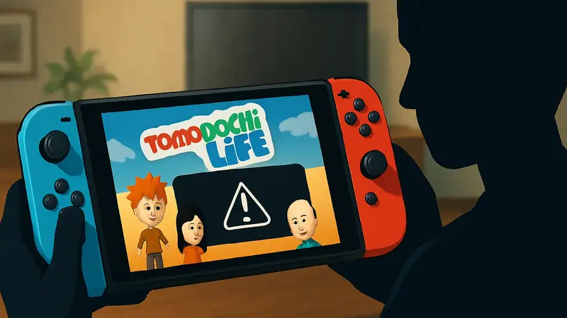 Скриншот ошибки или падения игры Tomodachi Life на экране Nintendo Switch.