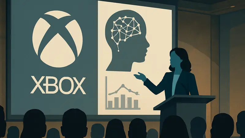 Аша Шарма, глава Xbox, выступает на конференции, обсуждая ИИ и демографию.