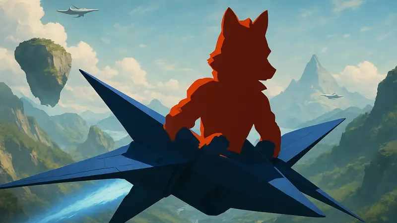 Лиса Фокс МакКлауд из игры Star Fox в полёте на Arwing, демонстрируя графику Nintendo Switch 2.