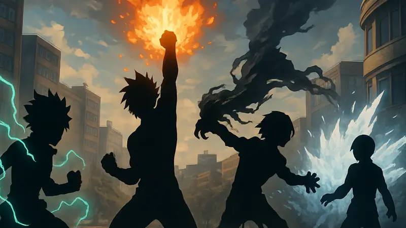 Персонажи аниме Моя Геройская Академия, демонстрирующие силу своих пробужденных причуд