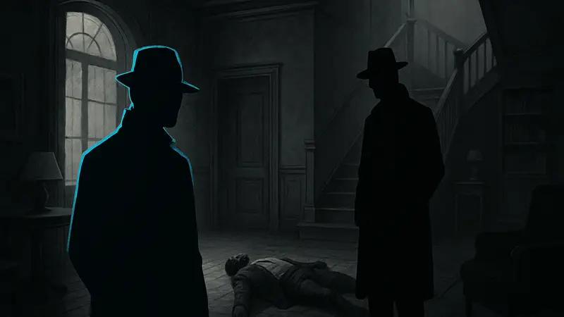Кадр из игры The Posthumous Investigation, демонстрирующий монохромную графику и нуарный стиль.