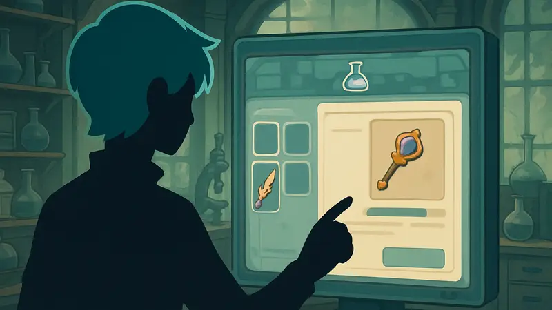 Игрок Heartopia взаимодействует с интерфейсом Исследовательской лаборатории, где проводятся исследования предметов.