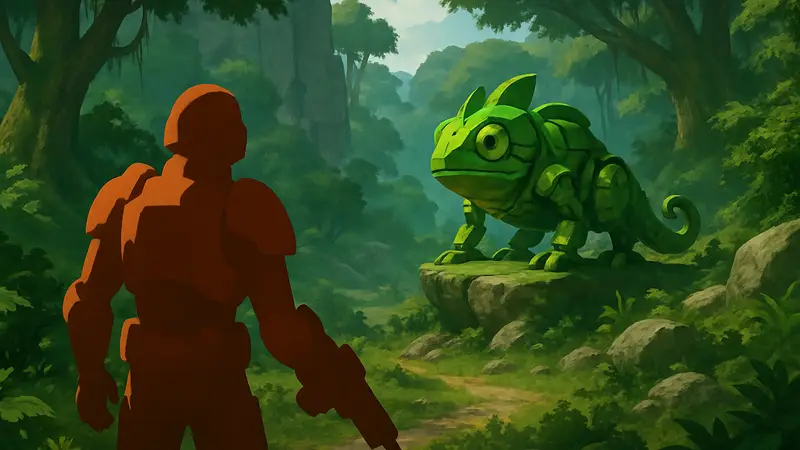 Скриншот из Meccha Chameleon с видом от третьего лица, демонстрирующий новую камеру