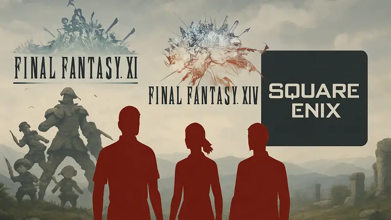 Логотипы Final Fantasy XI и Final Fantasy XIV рядом с логотипом Square Enix.