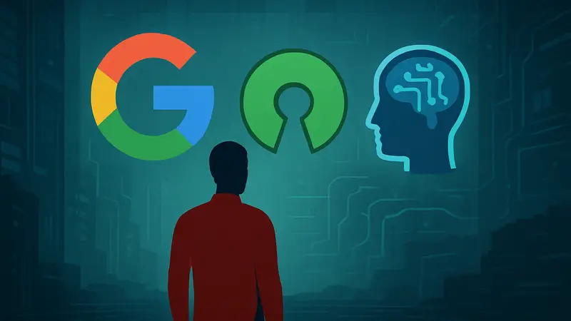Логотип Google и символы Open Source/ИИ