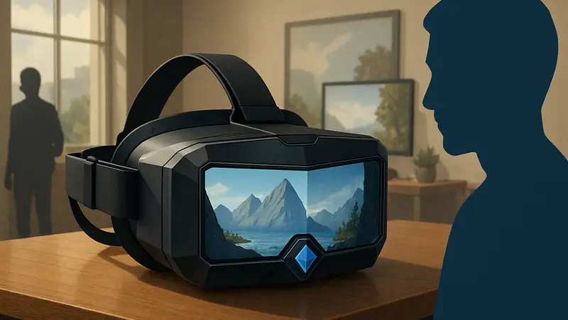 Высококачественная VR-гарнитура Pimax Crystal Super на столе, демонстрирующая четкое изображение.