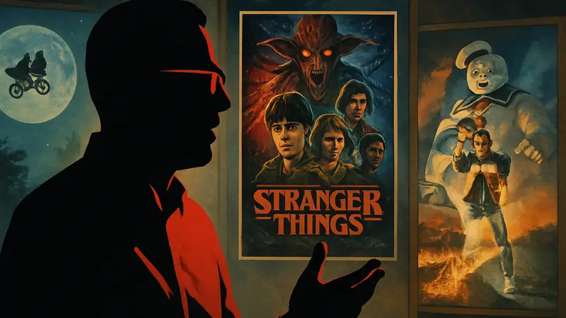 Шоураннер Эрик Роблес обсуждает сериал Stranger Things: Tales from '85, на фоне постеров фильмов 80-х.
