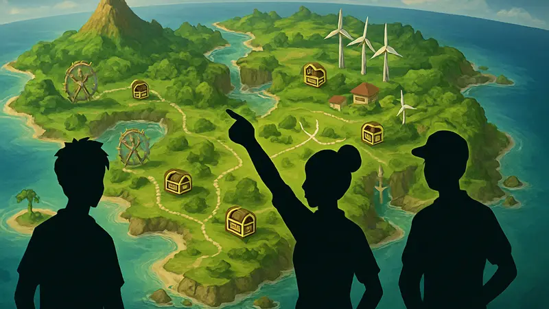 Карта Pokopia Dream Island с различными точками интереса и значками сокровищ