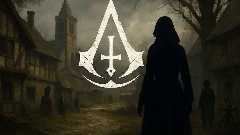 Логотип Assassin's Creed Hexe, стилизованный под средневековые символы, без видимых магических элементов.