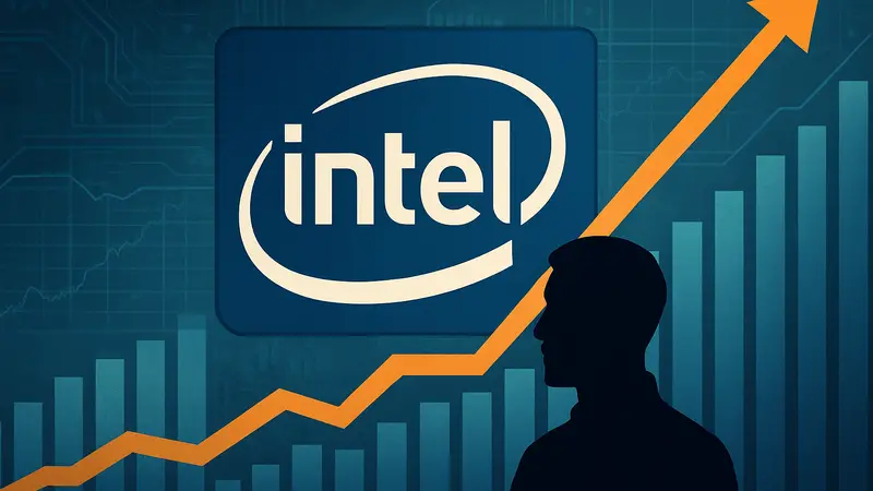 Логотип Intel на фоне схематического изображения финансового роста после отчёта о доходах