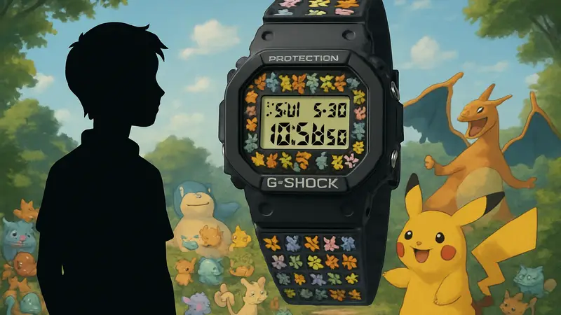 Изображение часов Casio G-Shock с элементами Pokémon, демонстрирующее дизайн к 30-летию франшизы