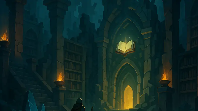 Изображение локации The Fractured Archive из Old School RuneScape, демонстрирующее сложный и таинственный рейд.