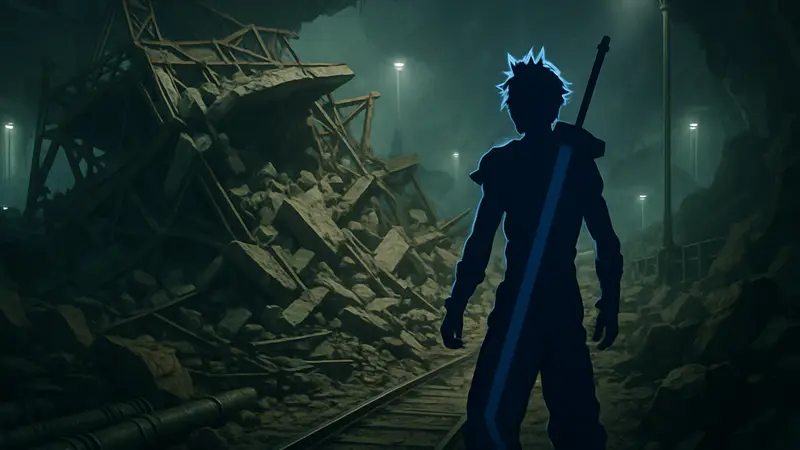 Клауд Страйф в Final Fantasy 7 Remake исследует обвалившийся проход