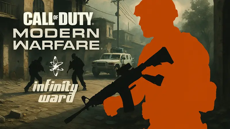 Логотип Call of Duty: Modern Warfare 4 и студии Infinity Ward на фоне геймплея.