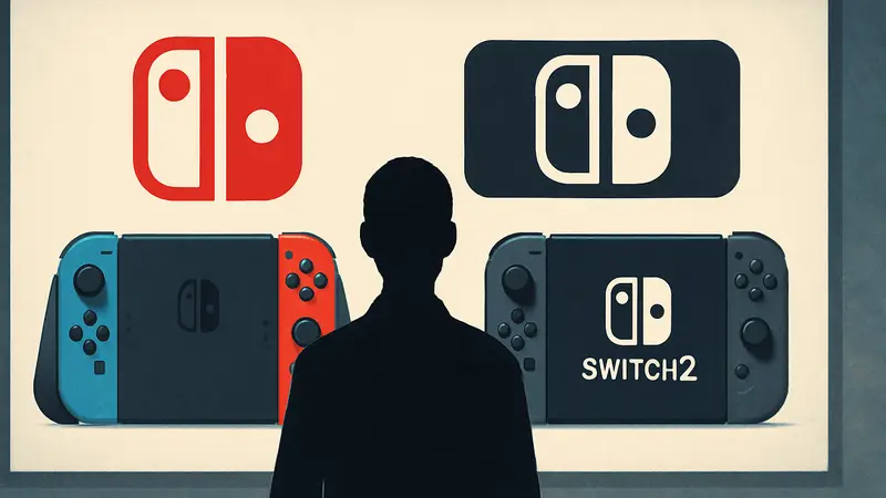Изображение контроллеров Nintendo Switch и логотипов Nintendo Switch и Switch 2.