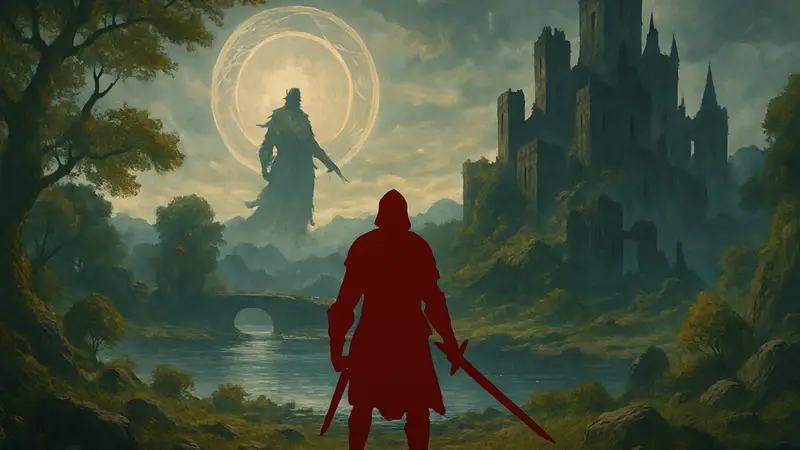 Арт новой RPG Aethercycle, сочетающей стили Elder Scrolls и Elden Ring, на фоне фэнтезийного мира